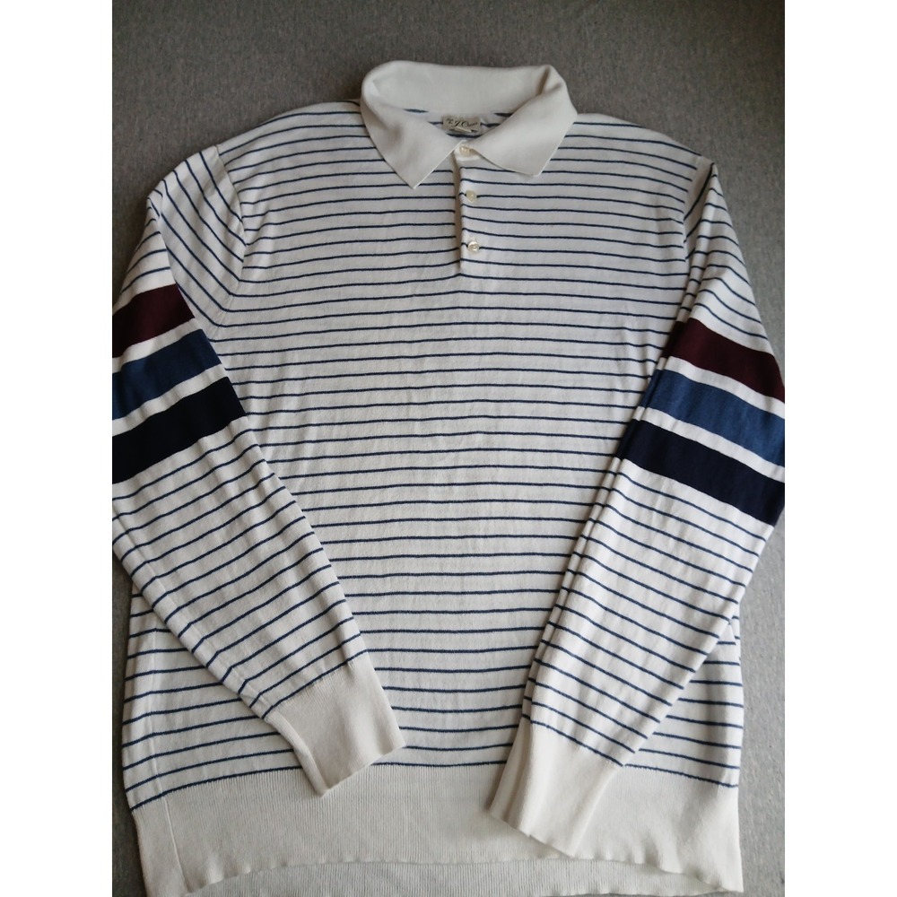 J Crew Sweater Mens Medium Heritage Cotton Polo Stripe Rugby Preppy Cotton